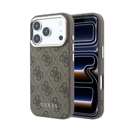 Guess PU Leather 4G Gold Frame MagSafe kryt iPhone 18 Pro hnedý