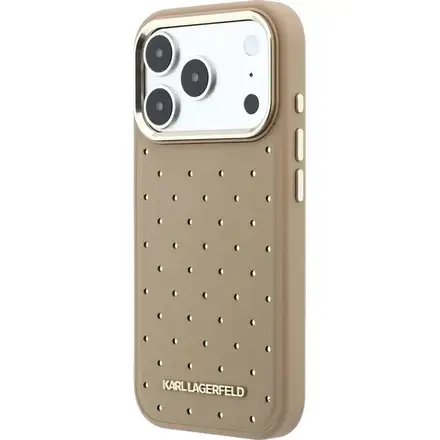 Karl Lagerfeld PU Perforated Gold Dots MagSafe kryt iPhone 17 Pro béžový