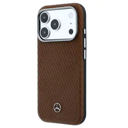 Mercedes PU Leather Wood Semi Wrap MagSafe Kryt pre iPhone 17 Pro hnedý