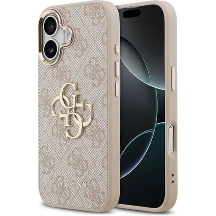 Guess PU Leather 4G Metal Logo Gold Frame kryt iPhone 17 ružový