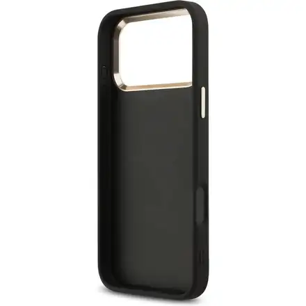 Guess PU Leather 4G Metal Logo Gold Frame kryt iPhone 17 Pro Max čierny