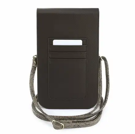 Guess PU Leather+Grained 4G Metal Logo Taška na Telefón hnedá