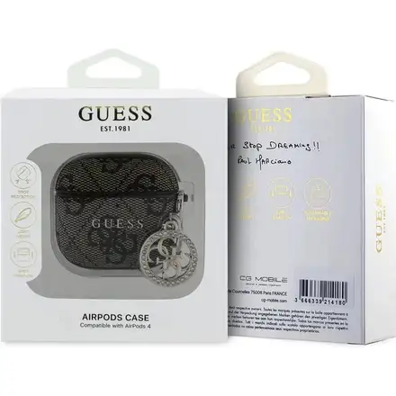 Guess 4G Script PC/PU Charm Púzdro pre AirPods 4 hnedé *Rozbalený*