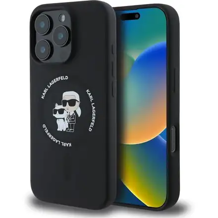 Karl Lagerfeld Liquid Silicone Karl and Choupette MagSafe kryt iPhone 16 Pro Max čierny