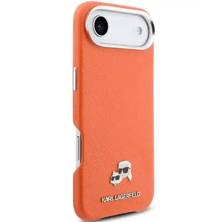 Karl Lagerfeld PU Karl and Choupette Heads Pins MagSafe kryt iPhone Air oranžový