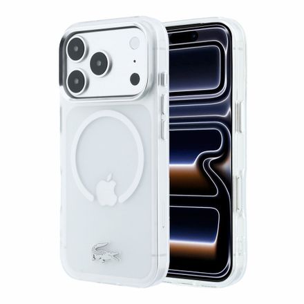 Lacoste IML Frosted Petit Pique Metal Logo MagSafe kryt iPhone 18 Pro Max priehľadný