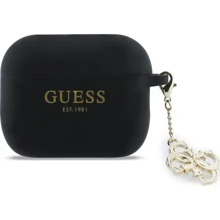 Guess 4G Charm Silikonové Púzdro pre AirPods 3 Pro čierne