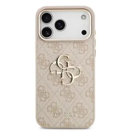 Guess PU Leather 4G Metal Logo Gold Frame kryt iPhone 17 Pro Max ružový