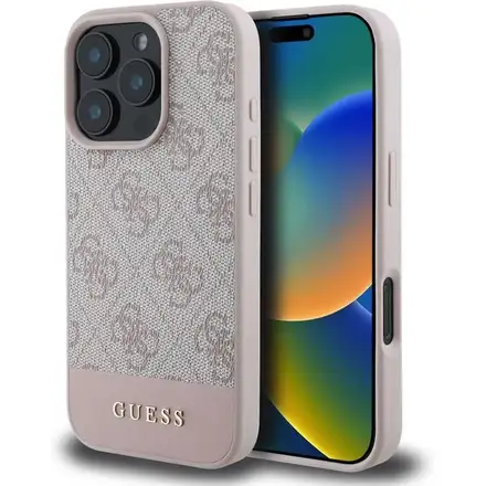 Guess PU 4G Stripe kryt iPhone 16 Pro Max ružový