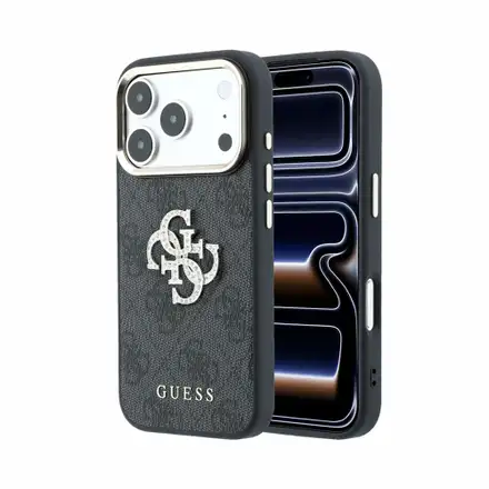 Guess PU 4G Strass Metal Logo kryt iPhone 18 Pro čierny