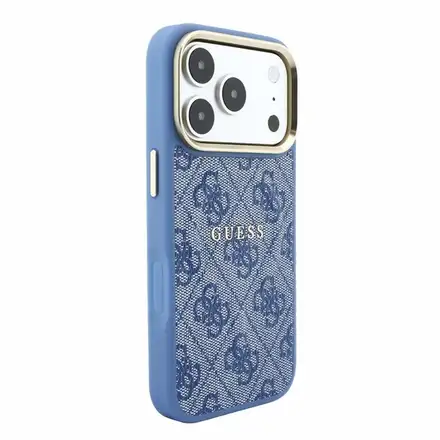 Guess PU Leather 4G Gold Frame Embossed MagSafe kryt iPhone 18 Pro modrý