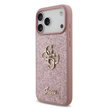 Guess PU Fixed Glitter 4G Metal Logo kryt iPhone 18 Pro ružový