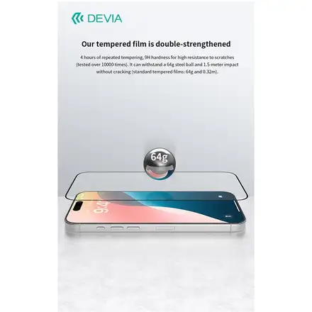 Devia ochranné sklo Van Series Anti-Static pre iPhone 16 Pro Max - Black Frame *Rozbalený*