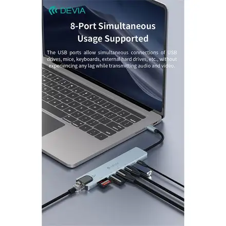 Devia USB-C Hub Pro 8 in 1 EC706 - Deep Gray