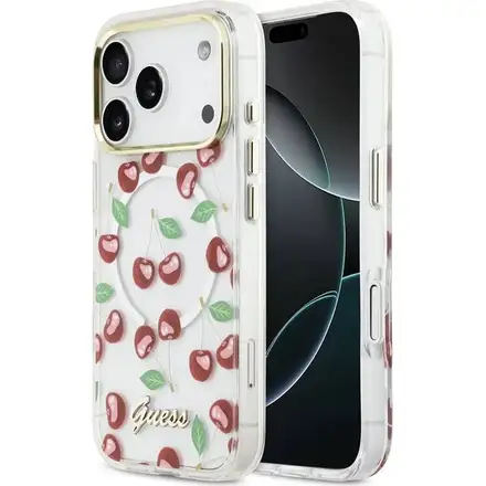 Guess IML Glitter Cherry MagSafe kryt iPhone 17 Pro biely