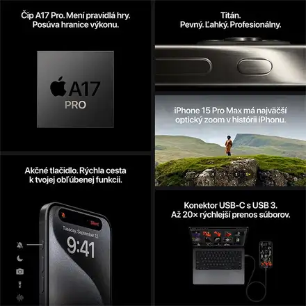 iPhone 15 Pro 128 GB prírodný titán *Použitý s DPH - Trieda A*