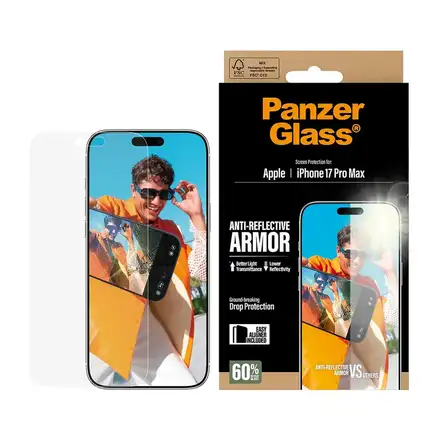 PanzerGlass ochranné sklo Anti-Reflective Armor pre iPhone 17 Pro Max - Black Frame