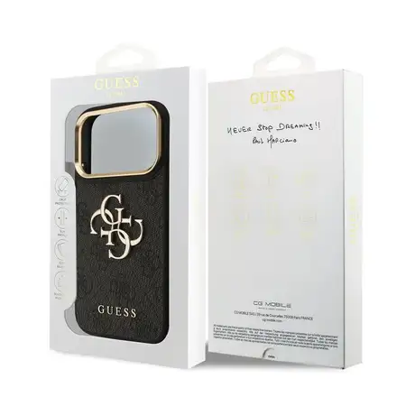Guess PU Leather 4G Gold Frame MagSafe kryt iPhone 18 Pro čierny