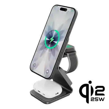 Cubenest 3v1 Qi2.2 bezdrôtová magnetická nabíjačka SQ314  sivá