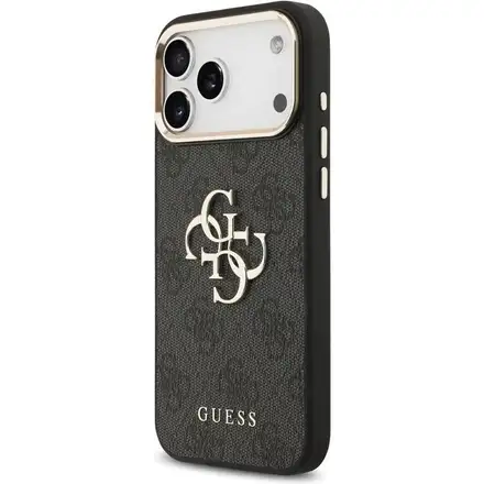 Guess PU Leather 4G Metal Logo Gold Frame kryt iPhone 17 Pro čierny
