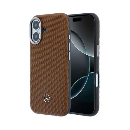 Mercedes PU Leather Wood Semi Wrap MagSafe Kryt pre iPhone 17 hnedá