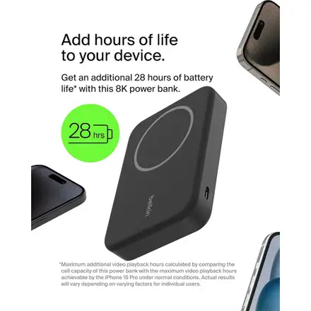 Belkin Boost Charge Pro Magnetic Power Bank with Qi2 8K + Stand - Black