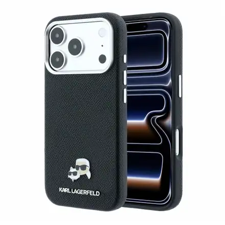 Karl Lagerfeld PU Grained Semi Wrap K&CH Heads Magsafe kryt iPhone 18 Pro Max čierny