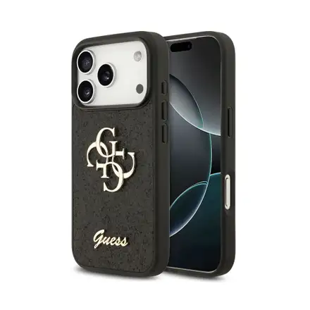 Guess PU Fixed Glitter 4G Metal Logo kryt iPhone 18 Pro čierny