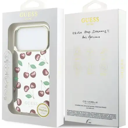 Guess PC/TPU Mirror Glitter Cherry MagSafe kryt iPhone 17 Pro Max biely