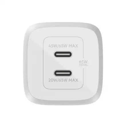 Belkin 65W Dual USB-C GaN PD Wall Charger with PPS + 2m USB-C kábel - White