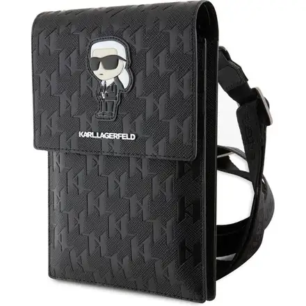 Karl Lagerfeld Saffiano Monogram Ikonik NFT Taška na Telefón čierna