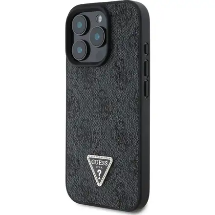 Guess PU 4G Strass Triangle Metal Logo kryt iPhone 16 Pro Max čierny