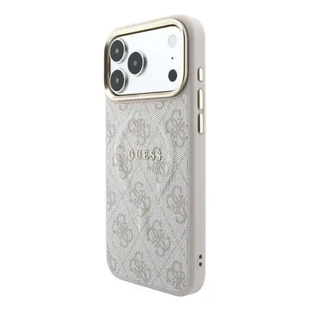 Guess PU Leather 4G Gold Frame Embossed MagSafe kryt iPhone 18 Pro Max ružový