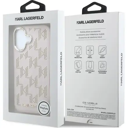 Karl Lagerfeld PU Perforated Monogram MagSafe MagSafe kryt iPhone 17 ružový