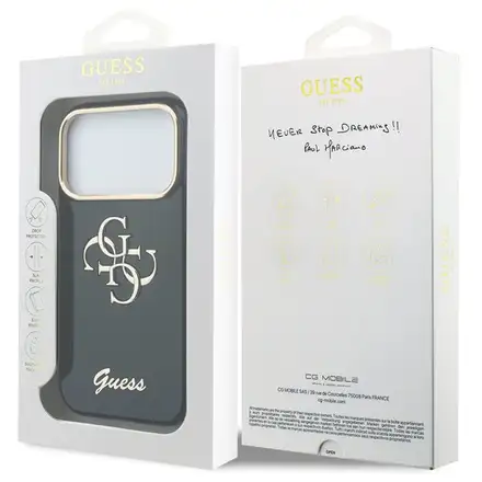 Guess IML 4G Script Metal Logo kryt iPhone 17 Pro Max modrý