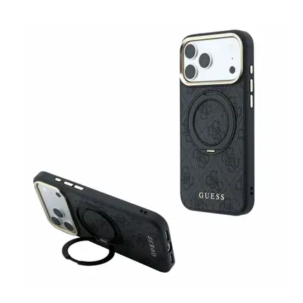 Guess PU 4G Ring Stand MagSafe kryt iPhone 18 Pro čierny
