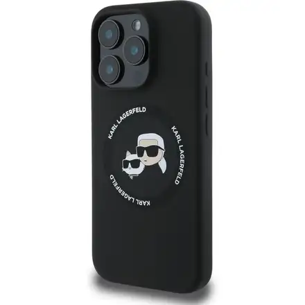 Karl Lagerfeld Liquid Silicone K&CH Heads MagSafe kryt iPhone 16 Pro Max čierny