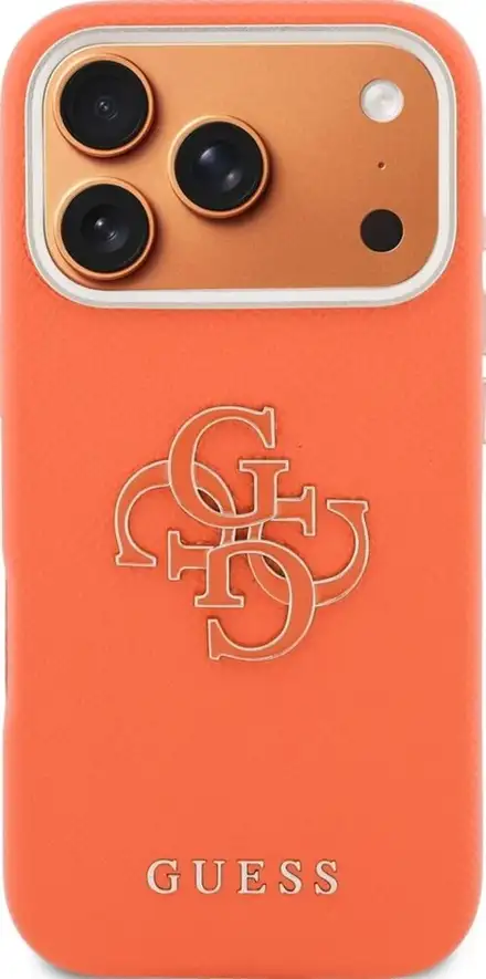 Guess PU Resin Logo kryt iPhone 17 Pro oranžový