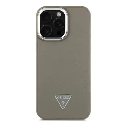 Guess PU Grained Triangle Logo MagSafe kryt iPhone 16 Pro Max hnedý