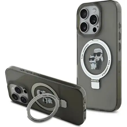 Karl Lagerfeld Ringstand Karl and Choupette MagSafe kryt iPhone 16 Pro Max čierny