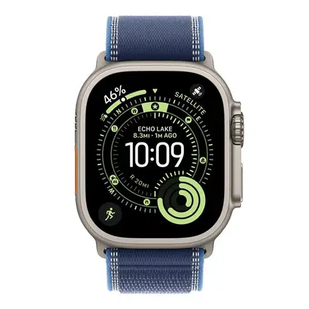 Apple Watch 49mm Blue/Bright Blue Trail Loop - S/M - Natural Titanium Finish