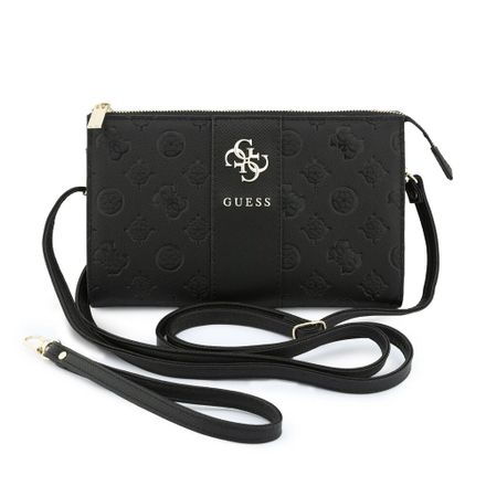 Guess PU 4G Peony Stripe Metal Logo Taška na Telefón čierna