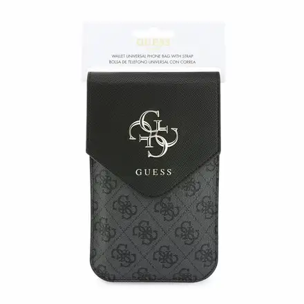 Guess PU Leather+Grained 4G Metal Logo Taška na Telefón čierna
