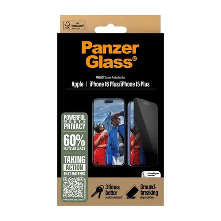 PanzerGlass ochranné sklo UWF Privacy pre iPhone 16 Plus/15 Plus - Black Frame