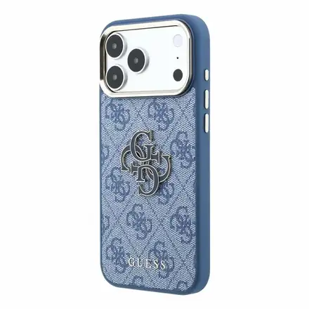 Guess PU 4G Resin Metal Logo kryt iPhone 18 Pro modrý