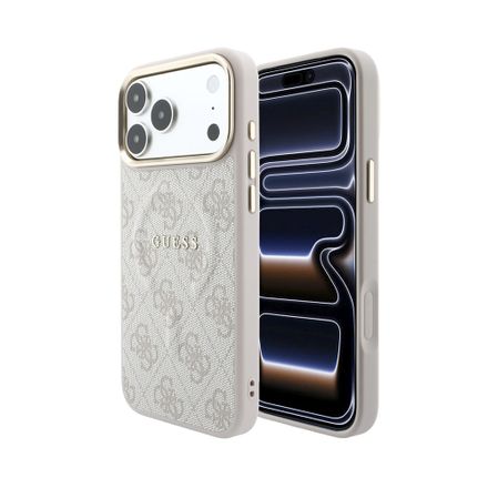 Guess PU Leather 4G Gold Frame Embossed MagSafe kryt iPhone 18 Pro ružový
