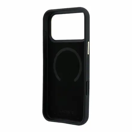 Lacoste PU Leather Champs Elysees Gold Logo MagSafe kryt iPhone 18 Pro čierny