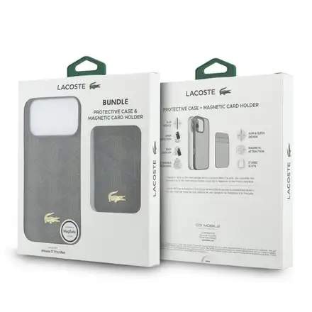 Lacoste Iconic Petit Pique MagSafe kryt + peňaženka iPhone 17 Pro hnedý