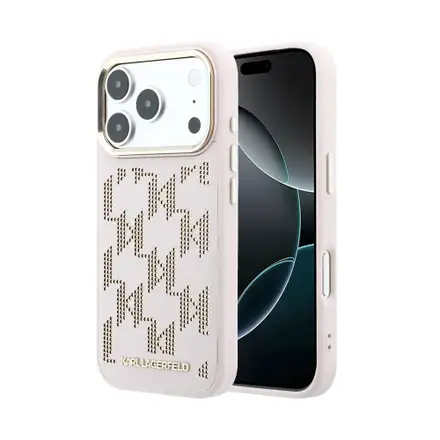 Karl Lagerfeld PU Perforated Monogram MagSafe MagSafe kryt iPhone 17 Pro ružový