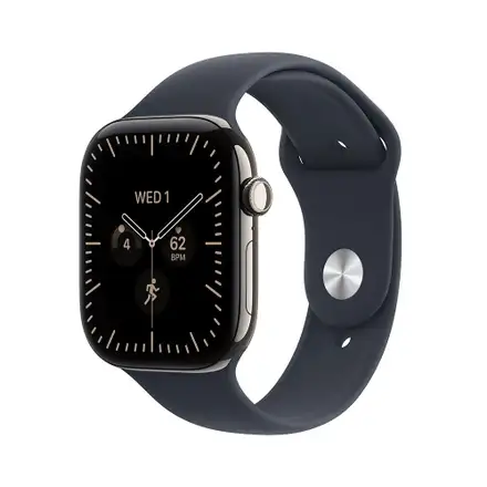 Apple Watch Series 12 GPS + Cellular 42mm Natural Titanium Case with Navy Blue Sport Band - S/M